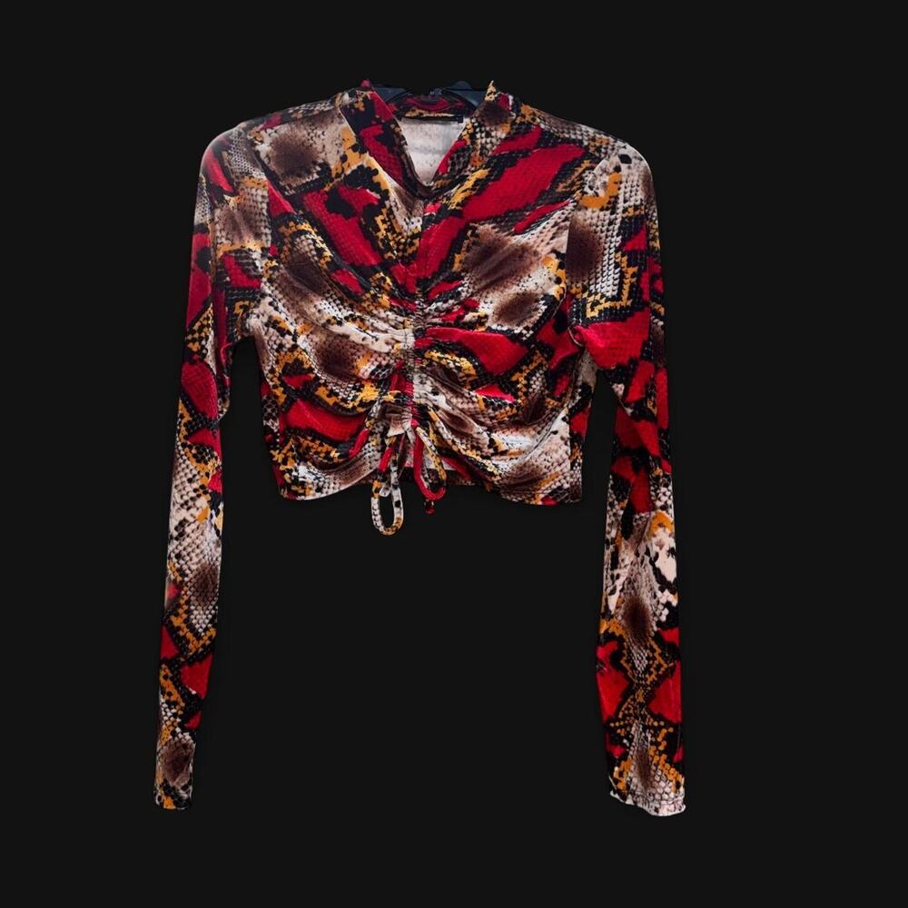 Akira large snake print long sleeve blouse